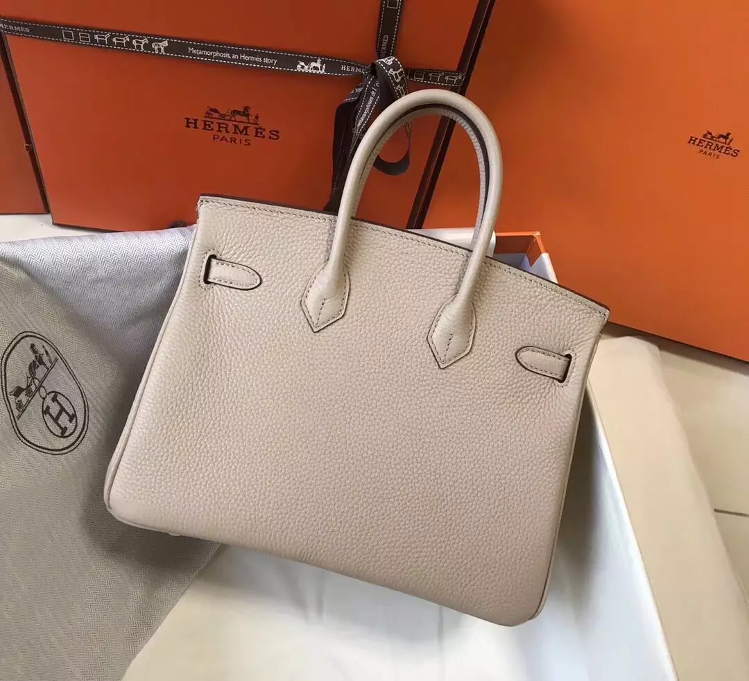 Hermes Birkin 25cm Bag In Beige Clemence Leather GHW – HW015