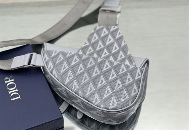 DIOR MINI SADDLE BAG GRAY CD DIAMOND CANVAS AND SMOOTH CALFSKIN – DIO005