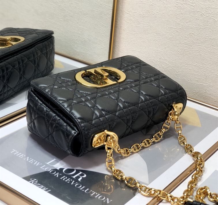 DIOR MEDIUM DIOR CARO BAG BLACK SUPPLE CANNAGE CALFSKIN – DOB013