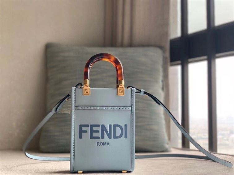 FENDI MINI SUNSHINE SHOPPER LIGHT BLUE LEATHER MINI BAG – F011
