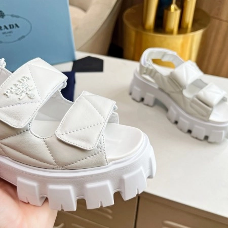 PRADA MONOLITH FLATFORM SANDALS IN WHITE NAPPA LEATHER – PSD020