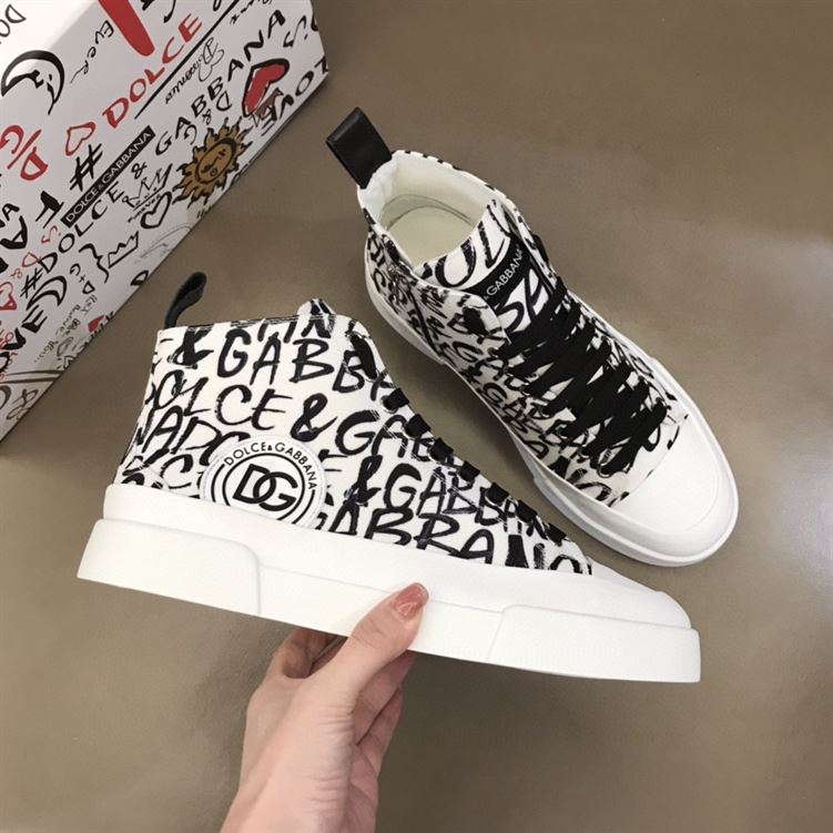 DOLCE & GABBANA CANVAS PORTOFINO LIGHT MID-TOP SNEAKERS WITH DG LOGO PRINT – DG005