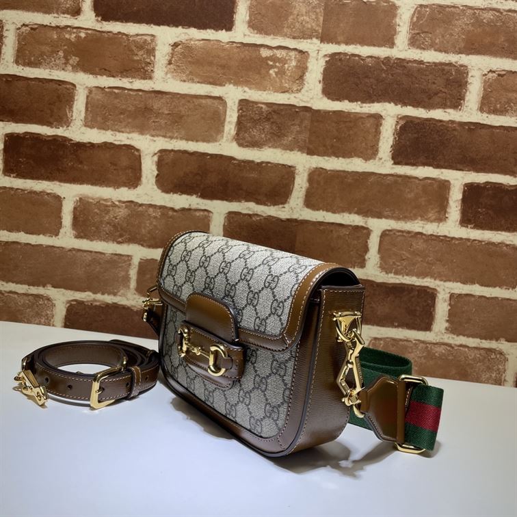 GUCCI HORSEBIT 1955 MINI BAG IN BEIGE AND EBONY GG SUPREME CANVAS – GB01