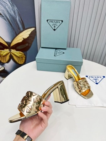 PRADA HEELED SLIDE SANDALS 65MM IN GOLD METALLIC LEATHER – PSD033