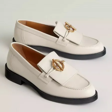 Hermes Women’s Impact Loafers in White Leather – HM050