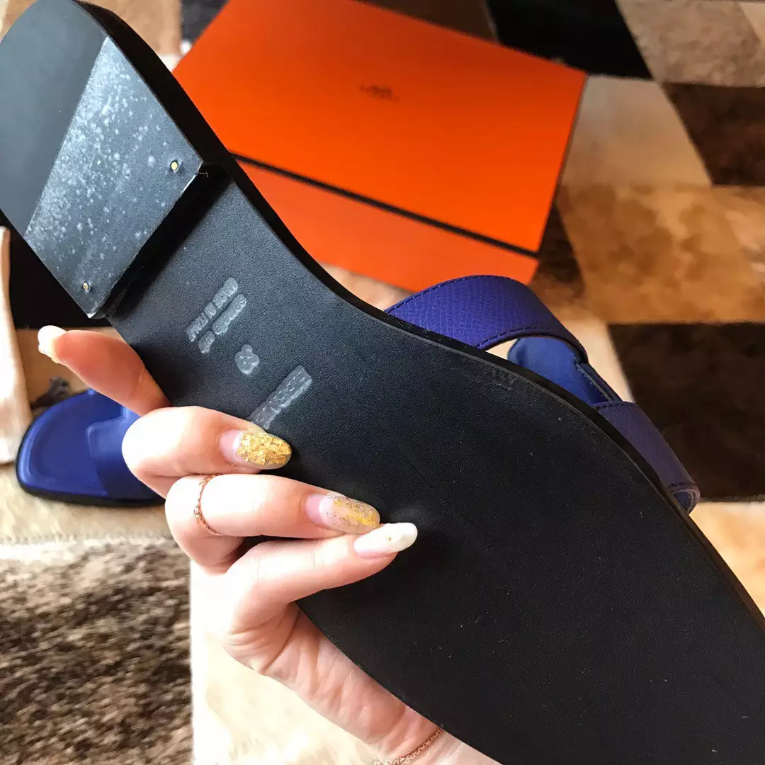 HERMES ORAN SLIDE SANDALS IN BLUE ELECTRIC EPSOM CALFSKIN – HMSD073