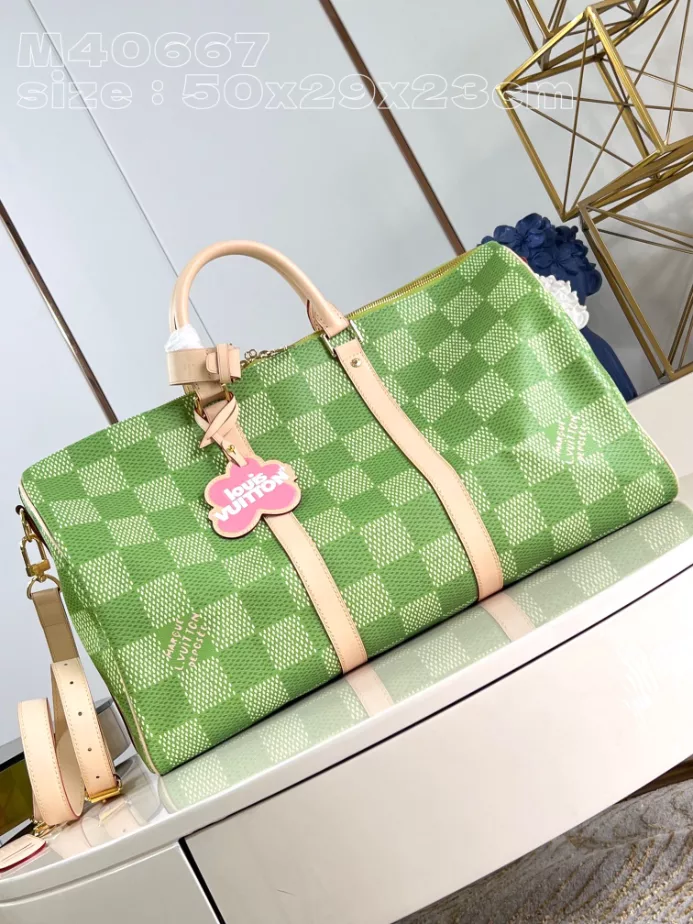 KEEPALL BANDOULIERE 50 BAG GREEN DAMIER GOLF COATED CANVAS M40667 – LW372
