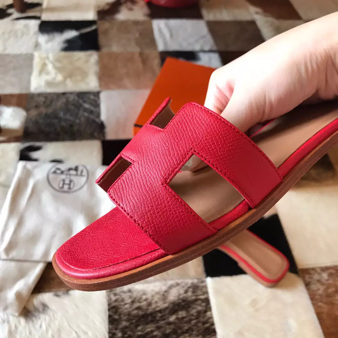 HERMES ORAN SLIDE SANDALS IN RED EPSOM CALFSKIN – HMSD092