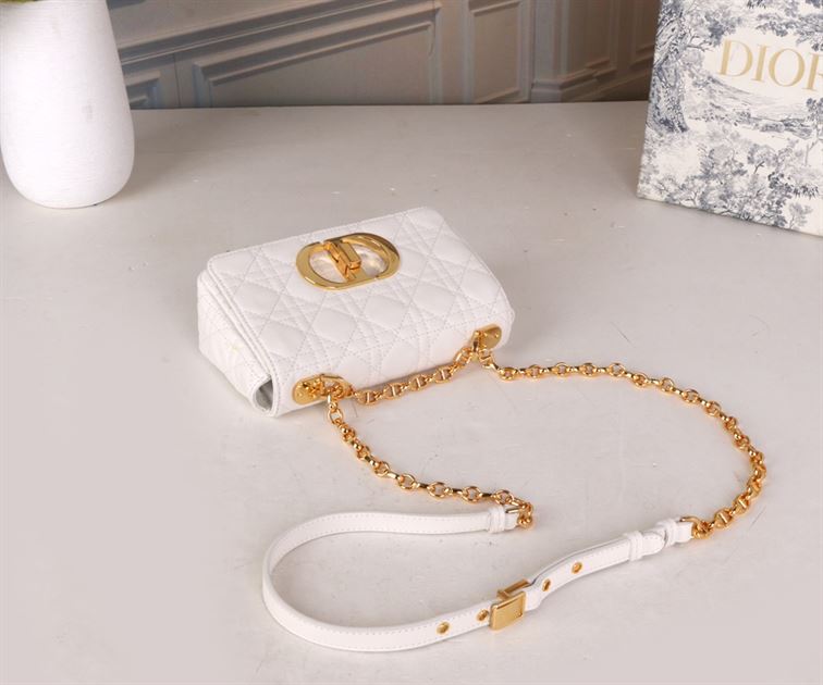 DIOR SMALL DIOR CARO BAG WHITE SUPPLE CANNAGE CALFSKIN – DOB119