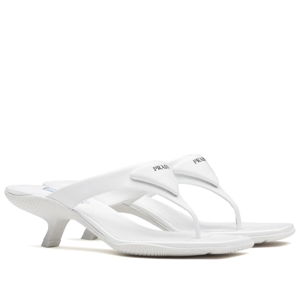 PRADA HEELED THONG SANDALS IN WHITE BRUSHED LEATHER – PSD053