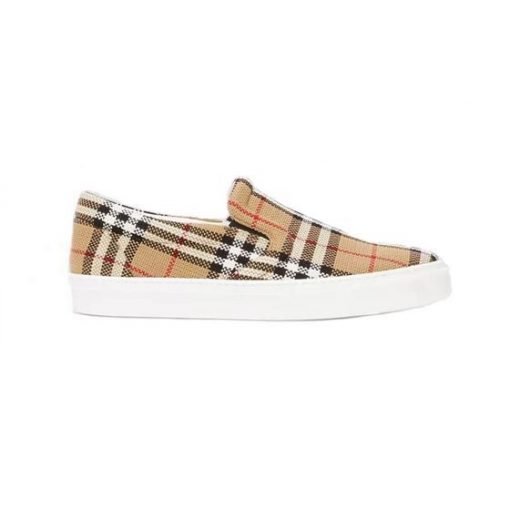 BURBERRY BIO-BASED SOLE LATTICED COTTON SLIP-ON SNEAKERS – BBR024