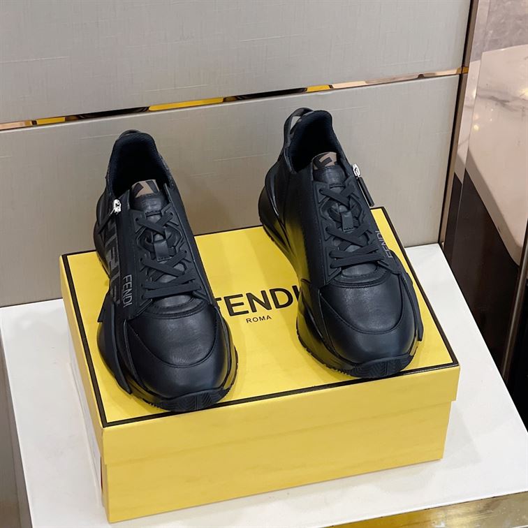 FENDI FLOW BLACK LEATHER LOW TOPS – FDS017