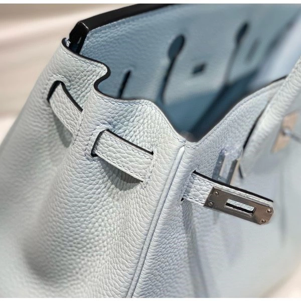 Hermes Birkin 25cm Bag In Blue Brume Clemence Leather PHW – HW003