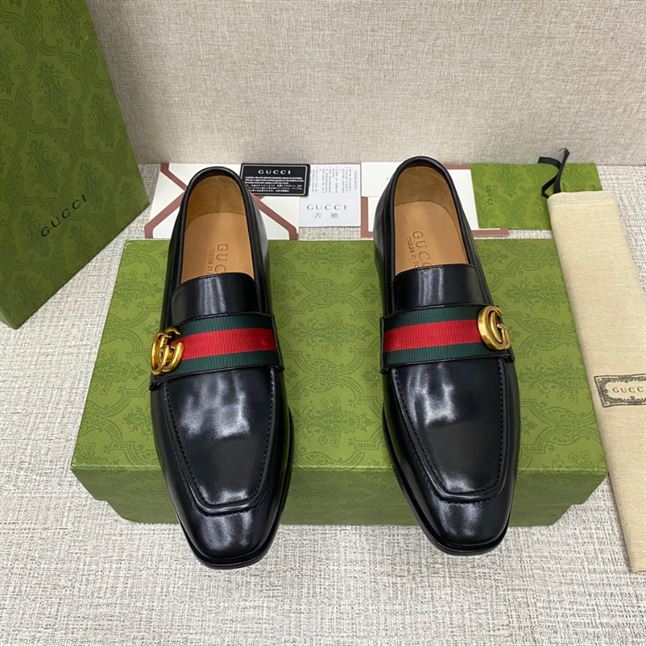 GUCCI GG WEB BLACK LEATHER LOAFER – GL051