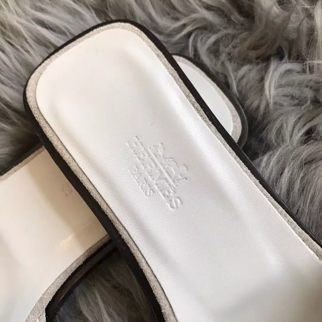 HERMES ORAN SLIDE SANDALS IN WHITE SUEDE WITH CRYSTAL – HMSD109