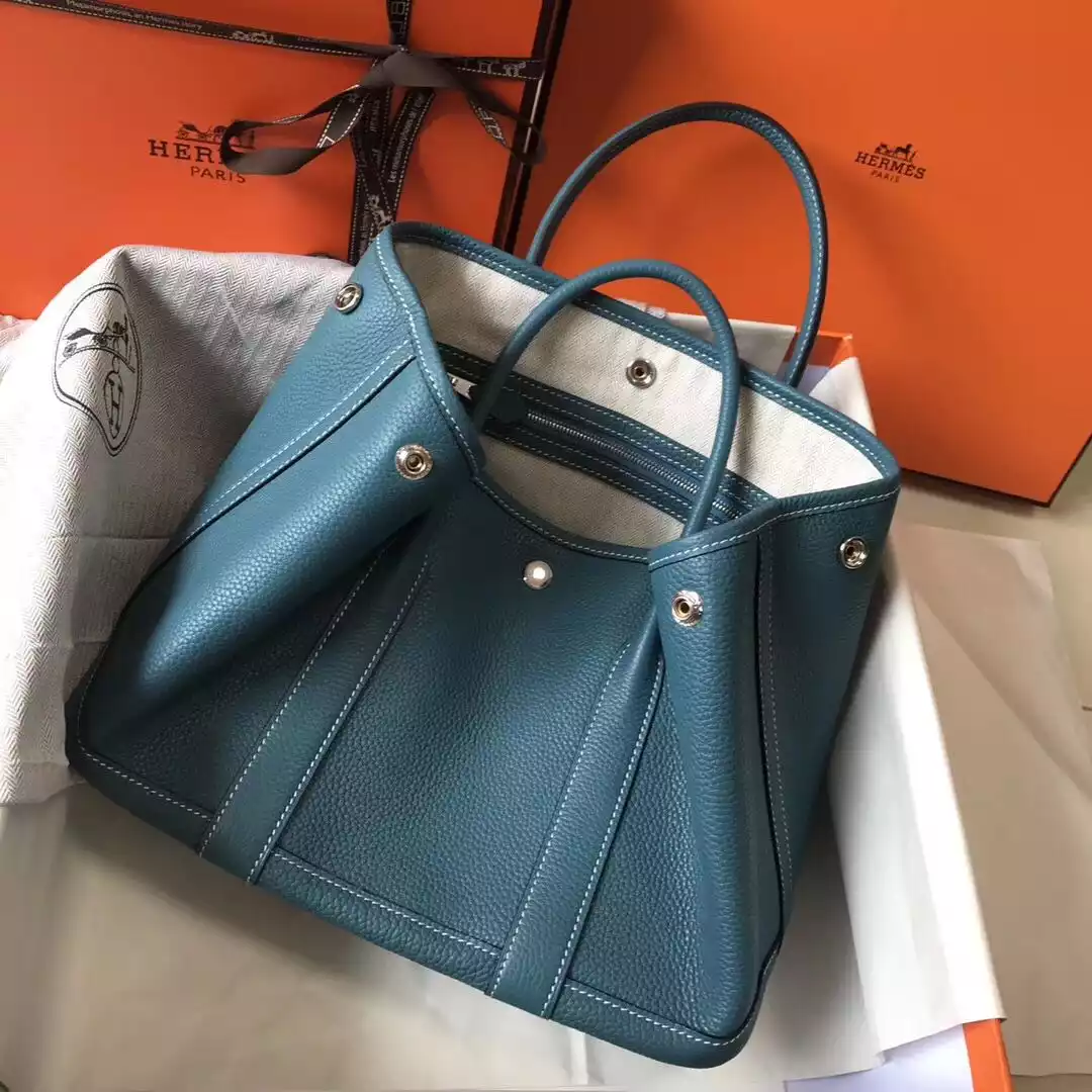 Hermes Garden Party 30 Bag In Blue Jean Taurillon Leather – HW079