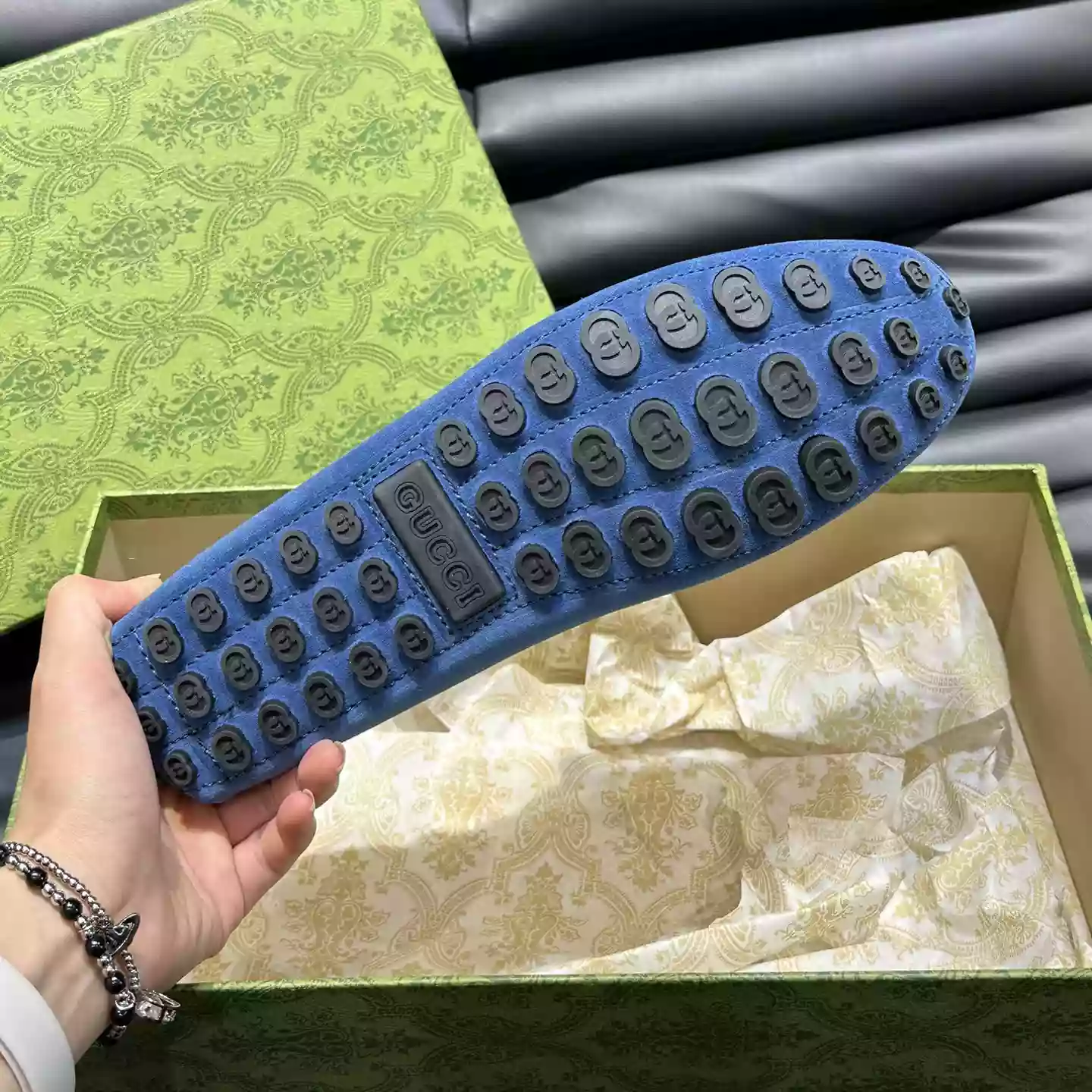 MEN’S DRIVER WITH INTERLOCKING G IN BLUE  – GL100