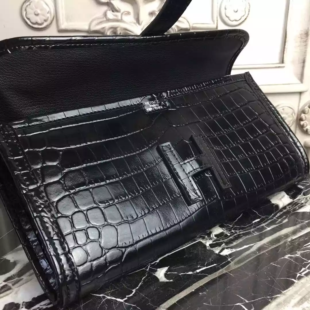 Hermes Jige Elan 29 Clutch In Black Crocodile Leather – HW113