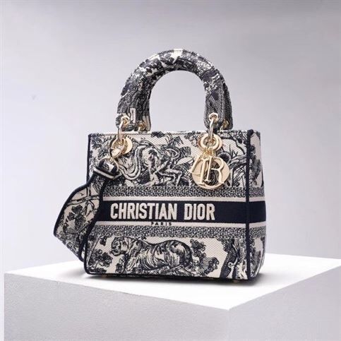 DIOR MEDIUM LADY D-LITE BAG BLUE TOILE DE JOUY REVERSE EMBROIDERY – DOB008