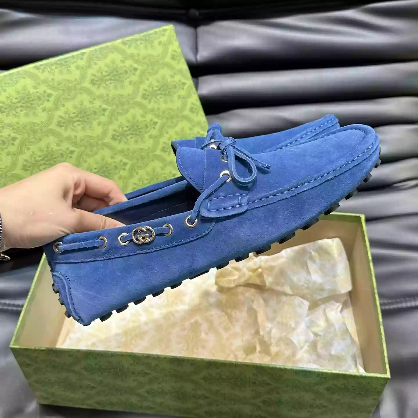 MEN’S DRIVER WITH INTERLOCKING G IN BLUE  – GL100