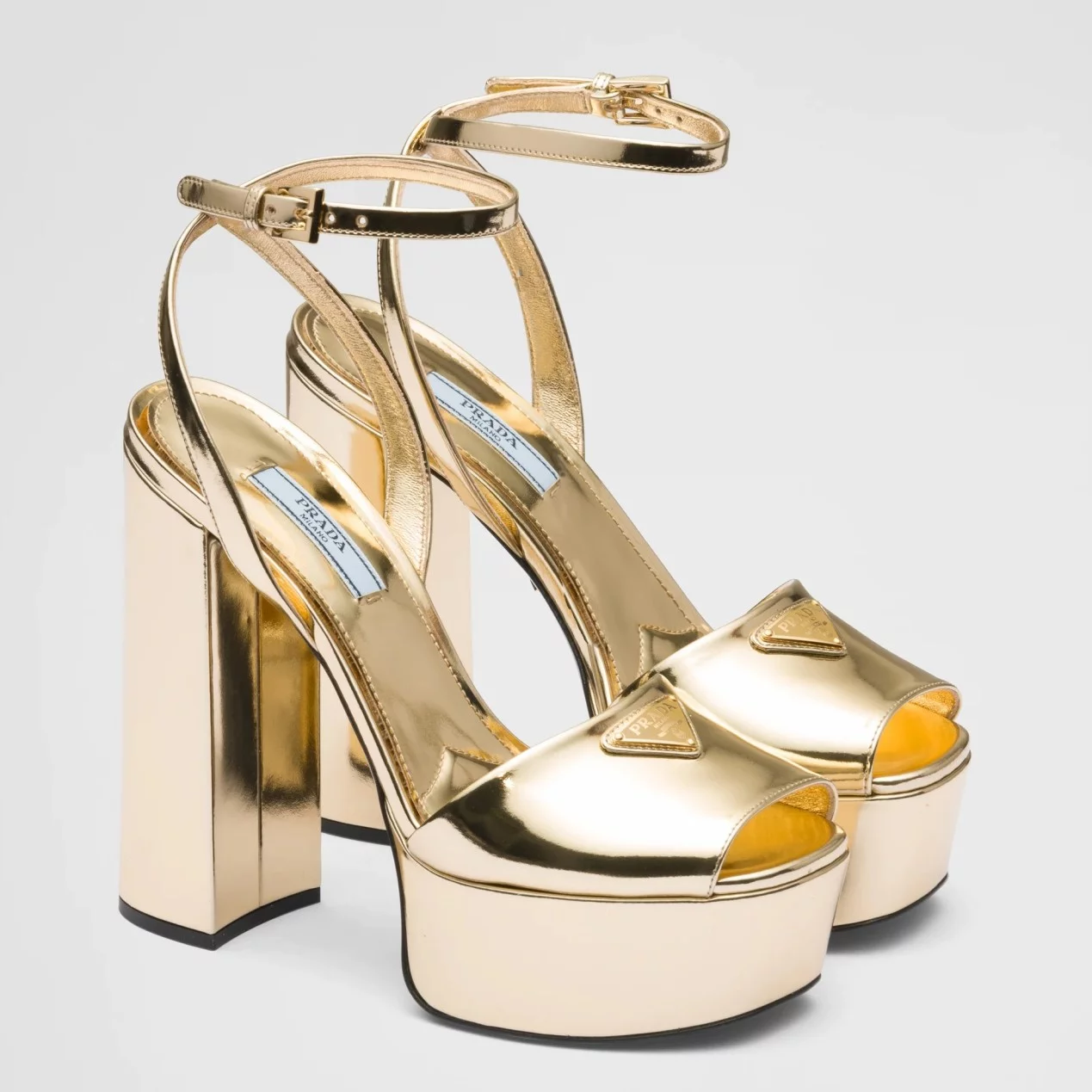 PRADA PLATFORM SANDALS 135MM IN GOLD METALLIC LEATHER – PSD057