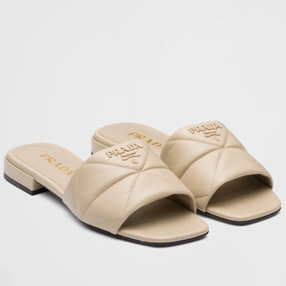 PRADA WOMEN’S SLIDES SANDALS IN BEIGE NAPPA LEATHER – PSD076