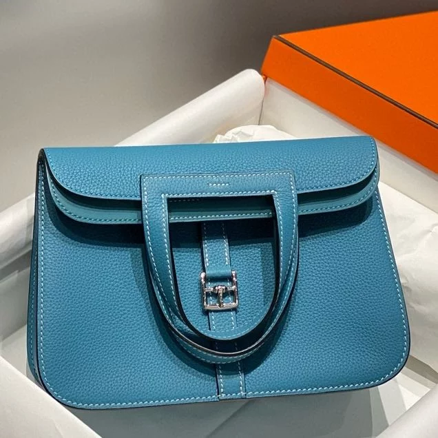 Hermes Halzan 25 Bag in Blue Jean Clemence Leather – HW091