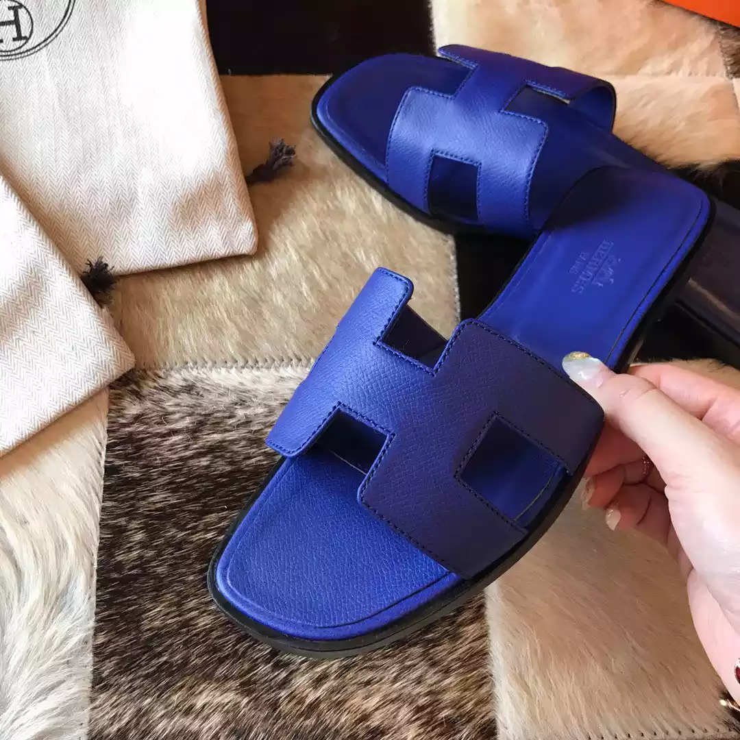 HERMES ORAN SLIDE SANDALS IN BLUE ELECTRIC EPSOM CALFSKIN – HMSD073