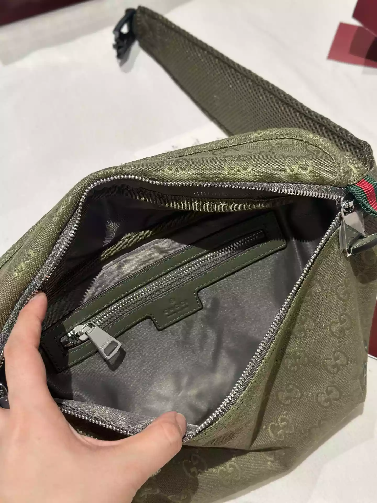 Large belt bag with print in Beige GG Canvas – BG066