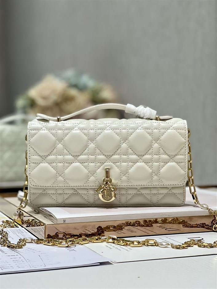 DIOR MISS DIOR MINI BAG LATTE CANNAGE LAMBSKIN – DOB057