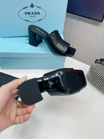 PRADA HEELED SLIDE SANDALS 65MM IN BLACK NAPPA LEATHER – PSD038