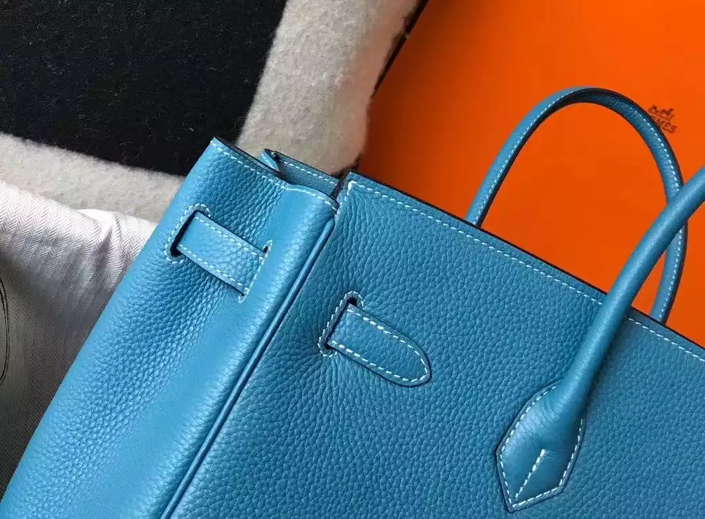Hermes Birkin 30cm Bag In Jean Blue Clemence Leather GHW – HW033