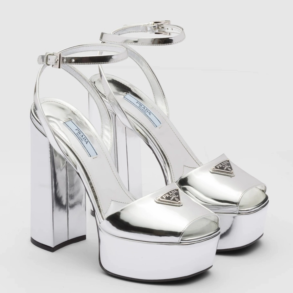 PRADA PLATFORM SANDALS 135MM IN SILVER METALLIC LEATHER – PSD056