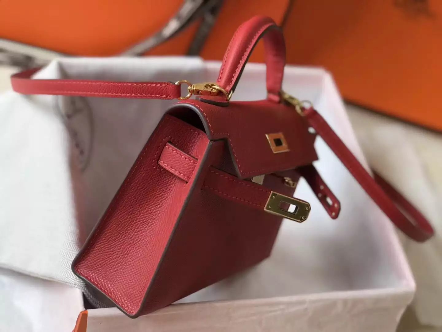 Hermes Kelly Mini II Bag In Rouge Vif Epsom Leather GHW – HW119