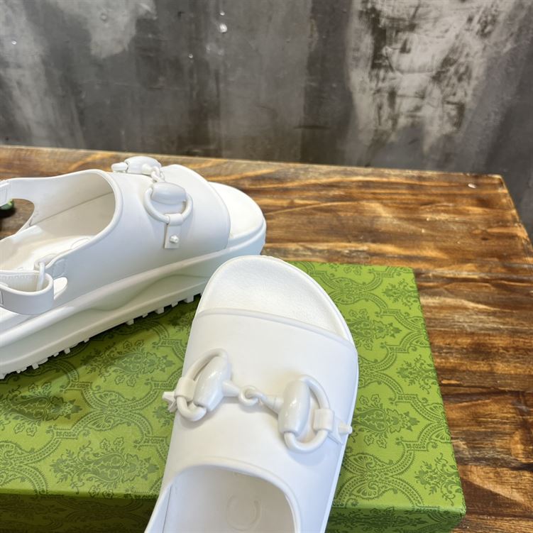 GUCCI WOMEN’S HORSEBIT FLATFORM SANDAL WHITE RUBBER – GSL017