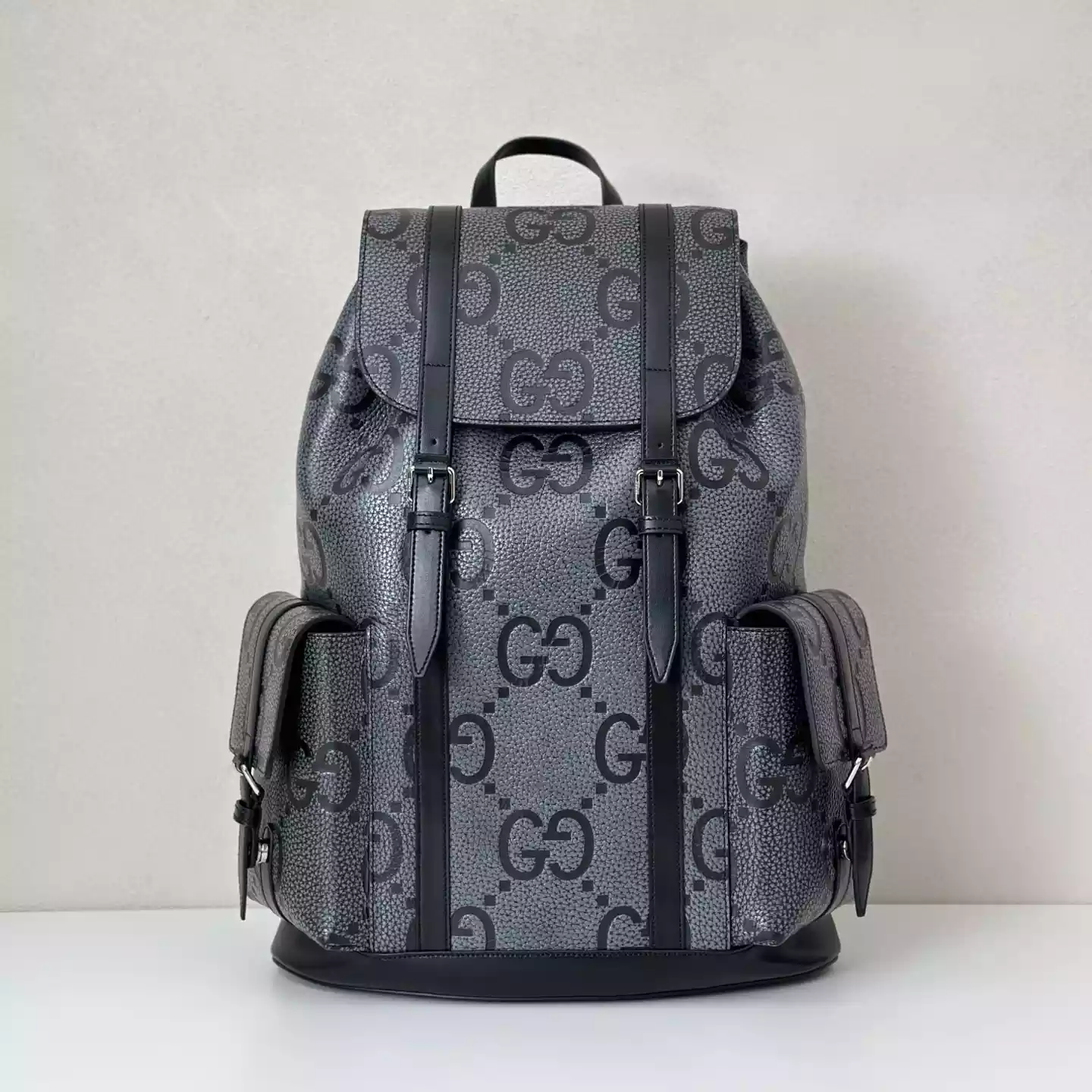 GG jumbo large backpack in grey and black GG leather – BG076