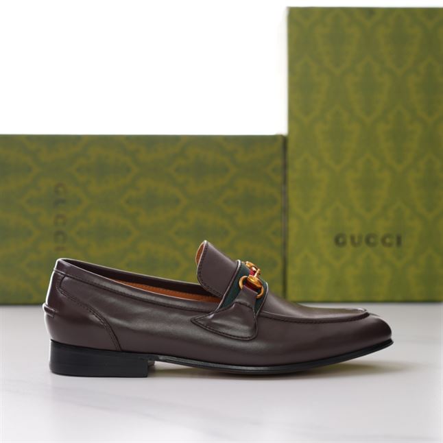 GUCCI BRIXTON WEB LOAFER IN LEATHER WITH HORSEBIT – GL009