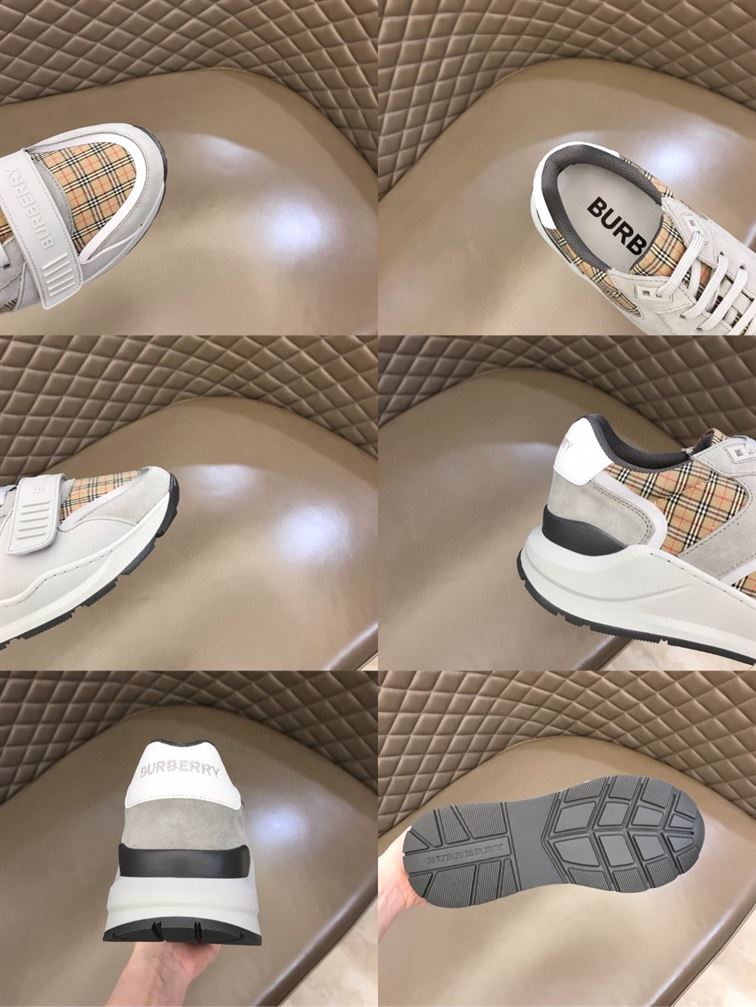 BURBERRY CHECK, SUEDE AND LEATHER SNEAKERS – BBR009