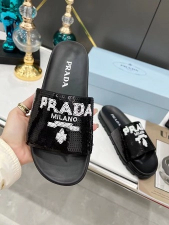 PRADA WOMEN’S SLIDES EMBROIDERED WITH SEQUINS – PSD081