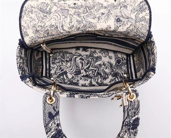 DIOR MEDIUM LADY D-LITE BAG BLUE TOILE DE JOUY REVERSE EMBROIDERY – DOB008