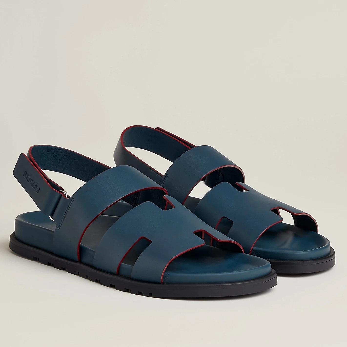 HERMES MEN’S GENIUS SANDALS IN BLUE CALFSKIN – HMSD004