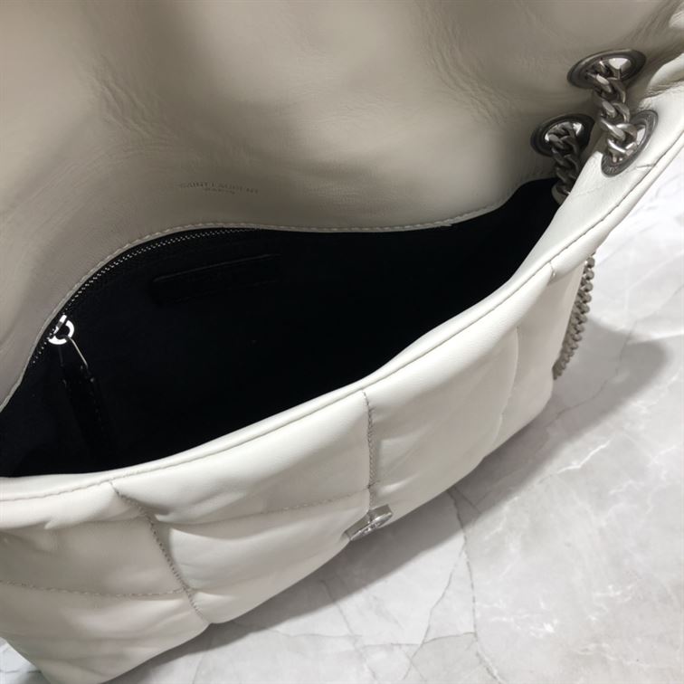 YSL SMALL PUFFER IN QUILTED NAPPA WHITE LEATHER – YB069