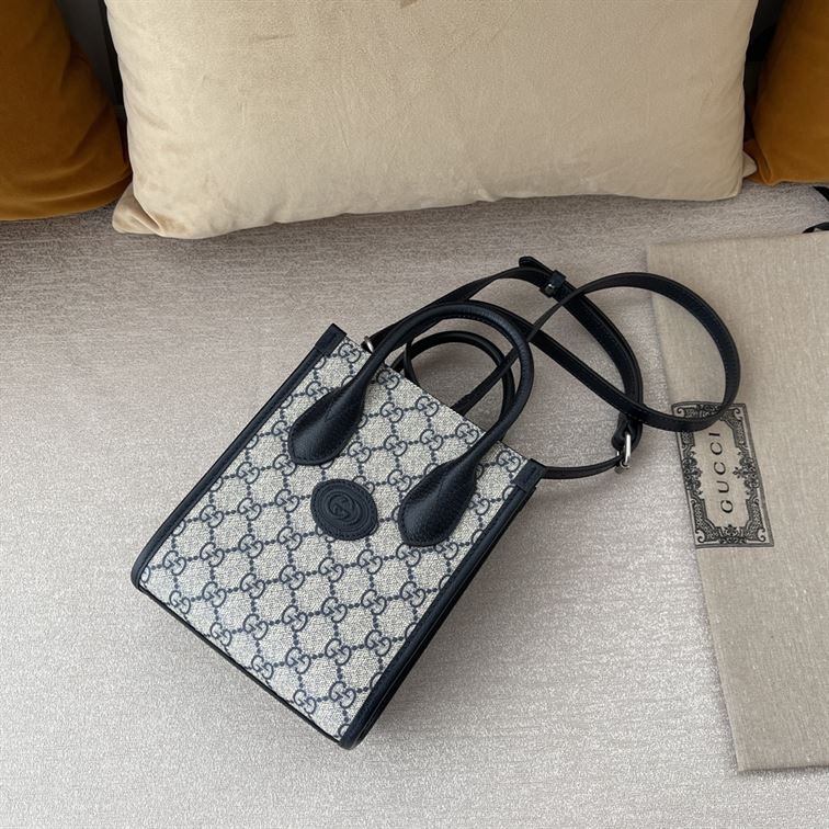 GUCCI MINI NOTE BAG WITH INTERLOCKING G BEIGE AND BLUE GG SUPREME CANVAS – GB36