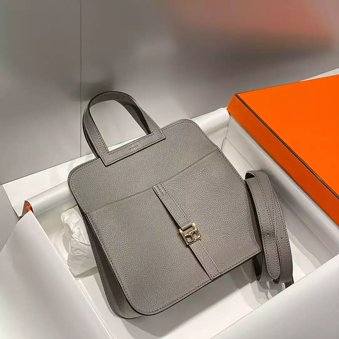 Hermes Halzan 25 Bag in Gris Meyer Clemence Leather – HW090