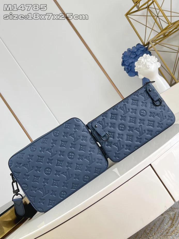 TRIO MESSENGER BAG NAVY BLUE MONOGRAM SHADOW M14785 – LW265