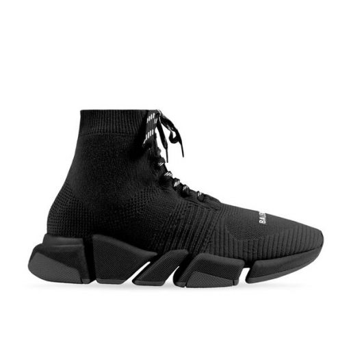 BALENCIAGA MEN’S SPEED 2.0 LACE-UP RECYCLED KNIT SNEAKER IN BLACK – BLA031