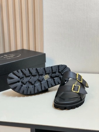 PRADA WOMEN’S STRAP SLIDES SANDALS IN BLACK LEATHER – PSD028