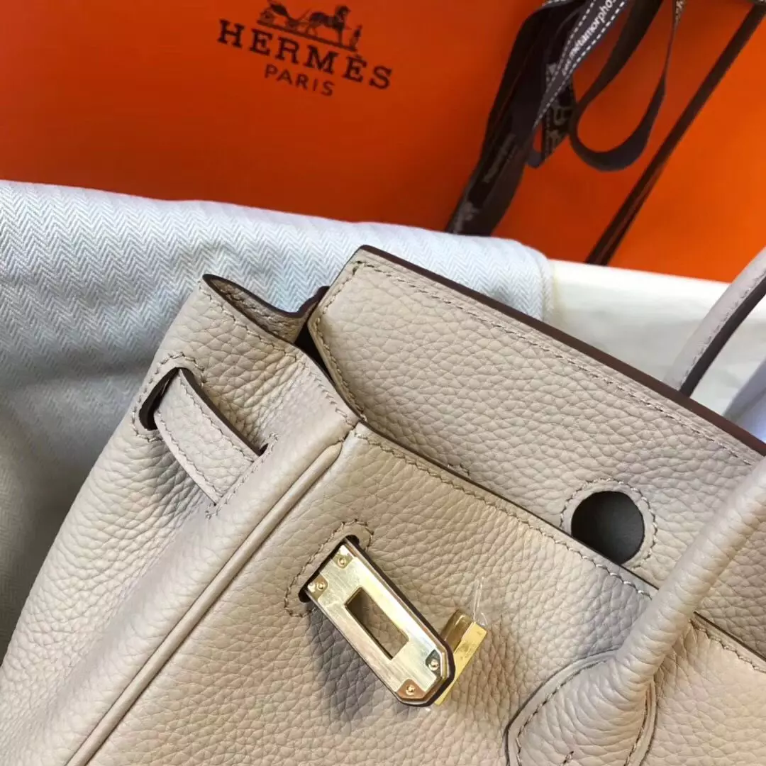 Hermes Birkin 25cm Bag In Beige Clemence Leather GHW – HW015