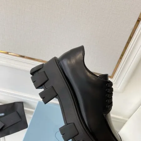 Prada Monolith Lace-up Loafers in Black Brushed Leather – PRL009