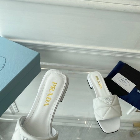 PRADA WOMEN’S SLIDES SANDALS IN WHITE NAPPA LEATHER – PSD077